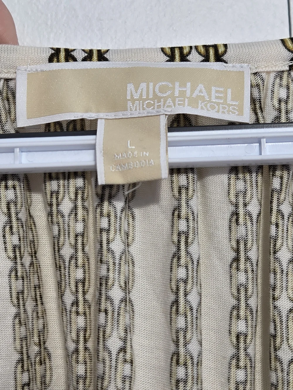 Michael Michael Kors Chain Print Peasant Blouse Cream Gold Large